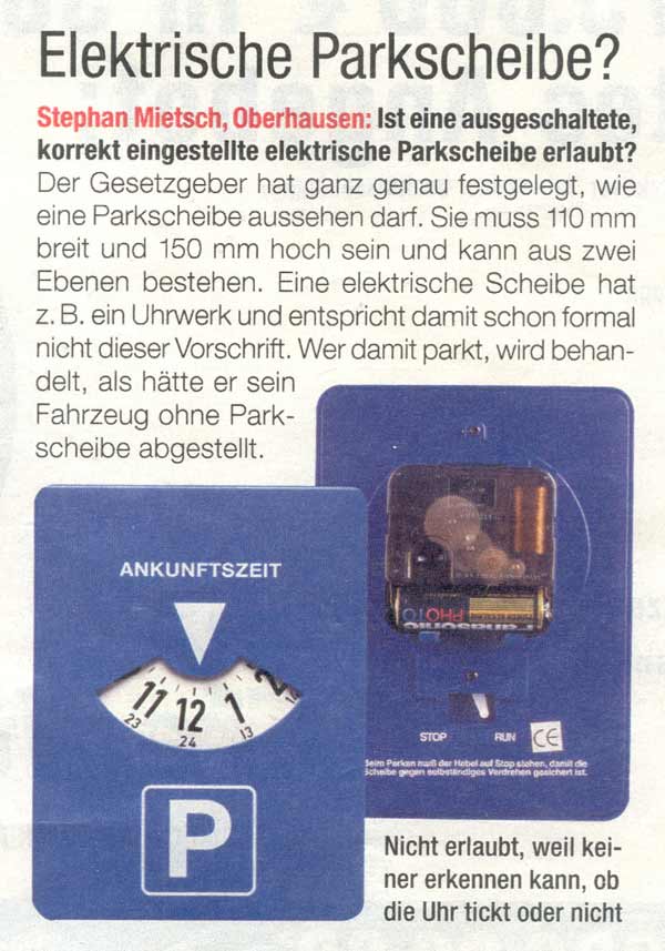 Elektronische parkscheibe erlaubt